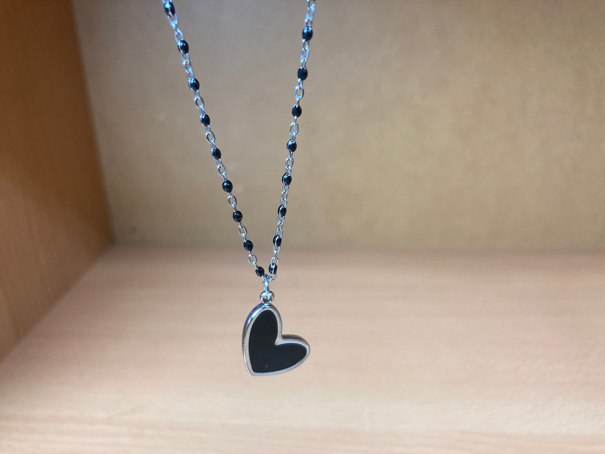 Tiny Treasures Seoul - Heart Black Disc Pendant Surgical Steel Necklace