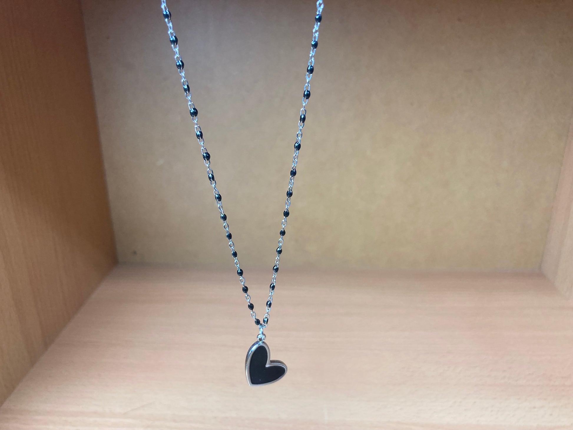 Tiny Treasures Seoul - Heart Black Disc Pendant Surgical Steel Necklace