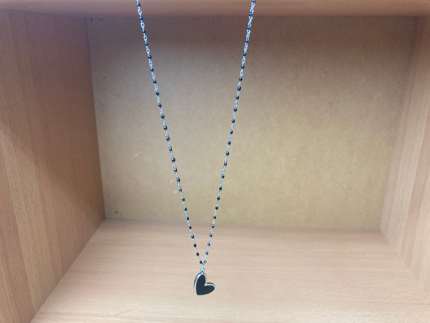 Tiny Treasures Seoul - Heart Black Disc Pendant Surgical Steel Necklace