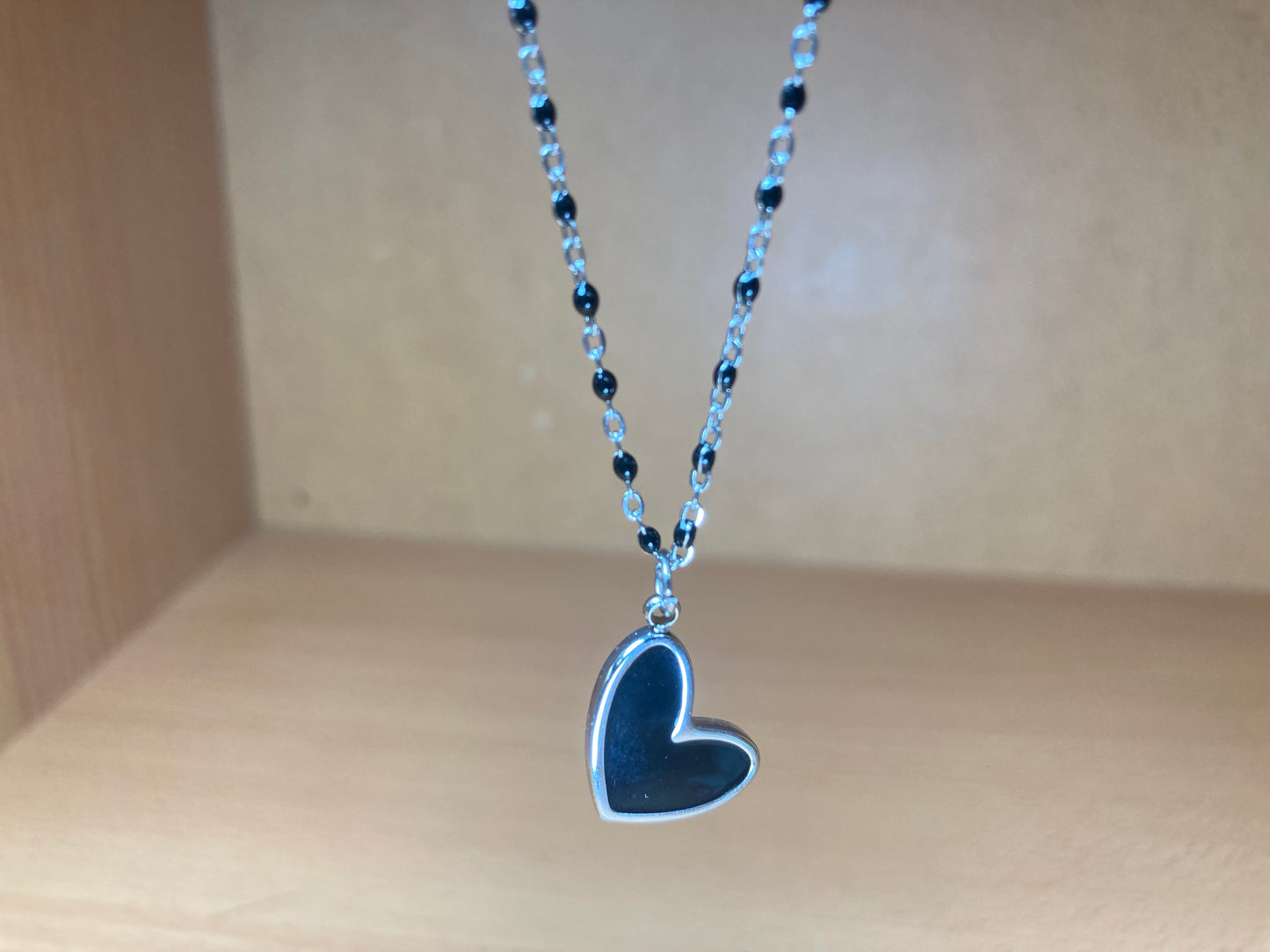 Tiny Treasures Seoul - Heart Black Disc Pendant Surgical Steel Necklace