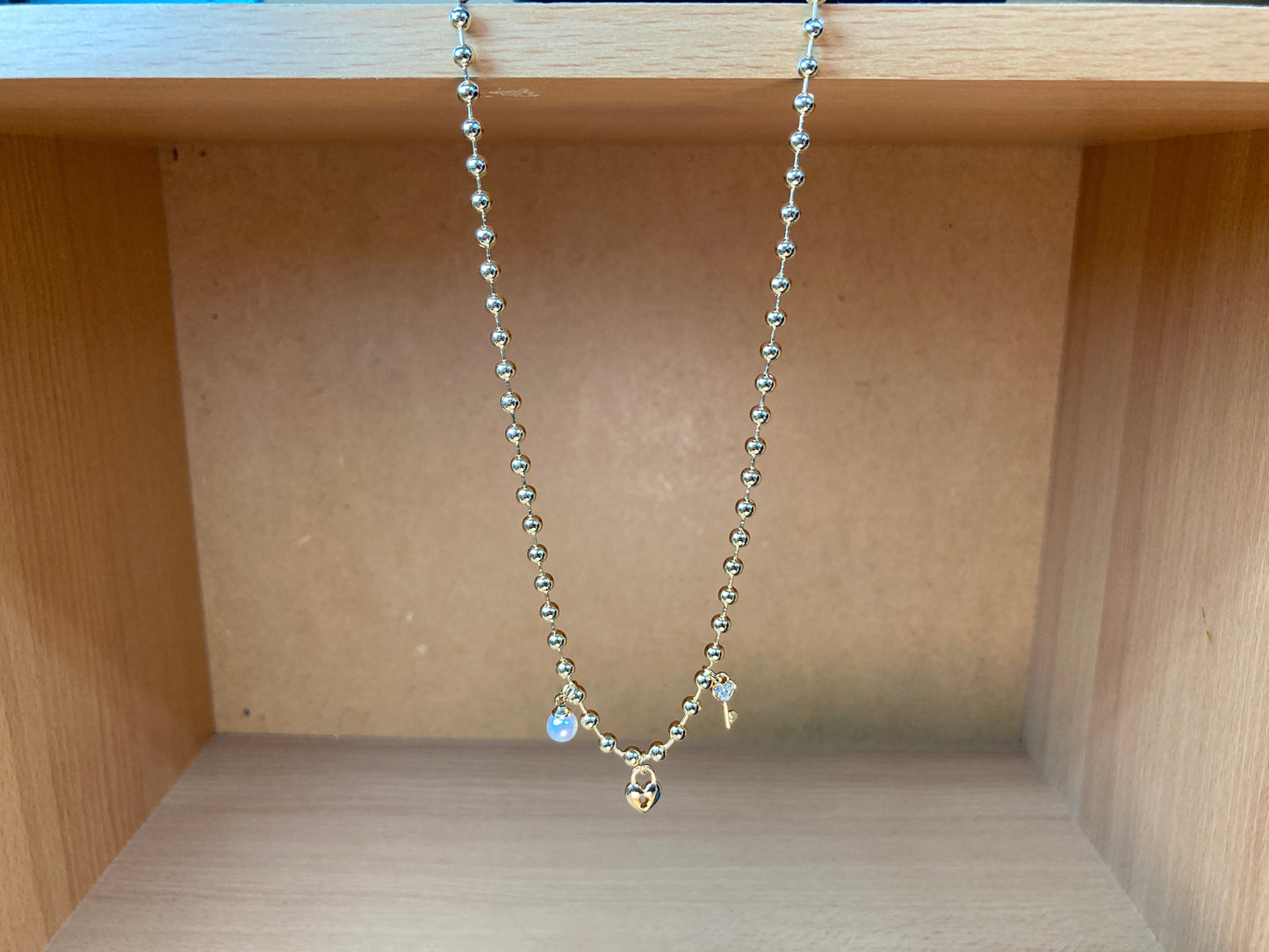 Tiny Treasures Seoul - Heart Lock & Key Ball Chain Necklace