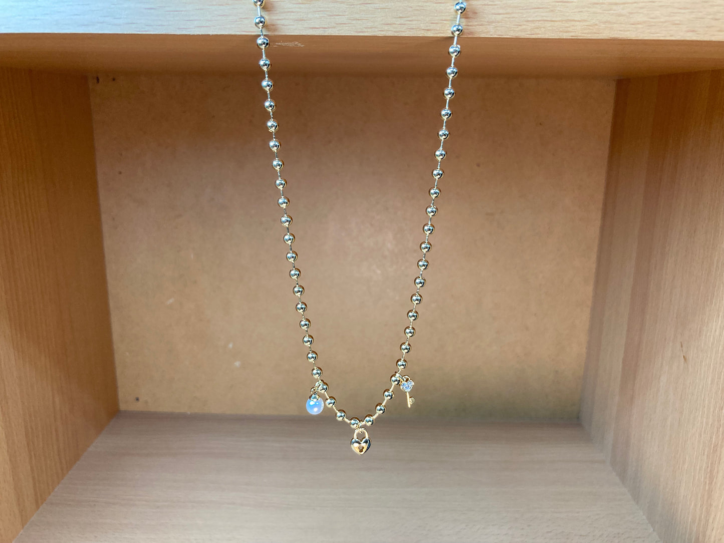 Tiny Treasures Seoul - Heart Lock & Key Ball Chain Necklace