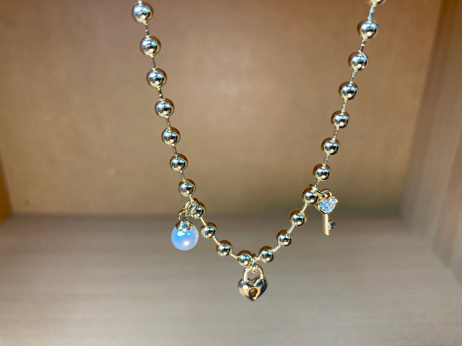 Tiny Treasures Seoul - Heart Lock & Key Ball Chain Necklace