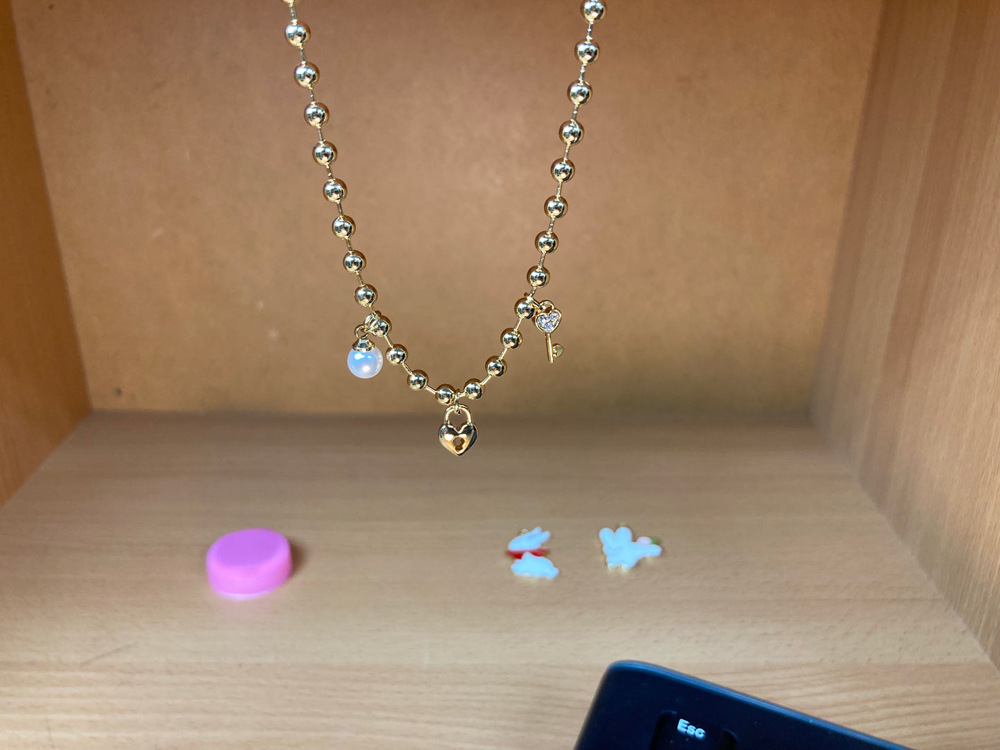 Tiny Treasures Seoul - Heart Lock & Key Ball Chain Necklace