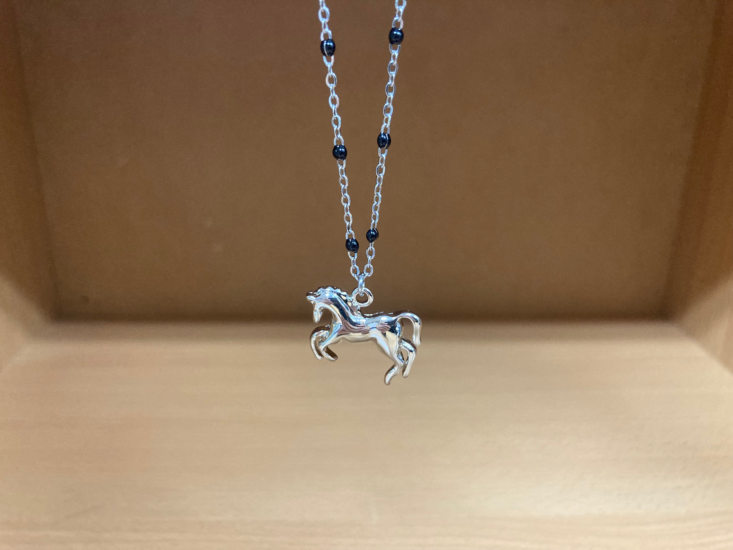Tiny Treasures Seoul - Horse Pendant Beaded Spaced Chain Necklace