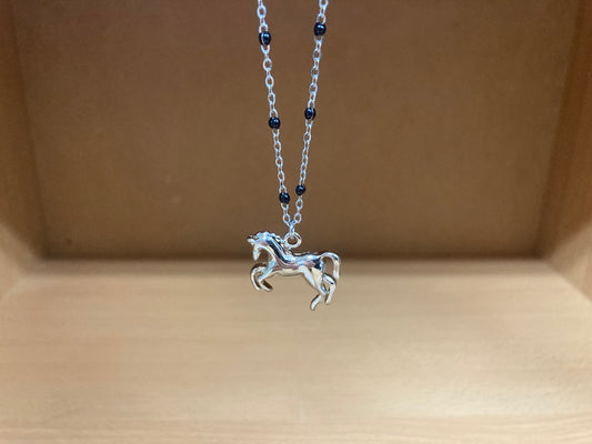 Horse Pendant Beaded Spaced Chain Necklace