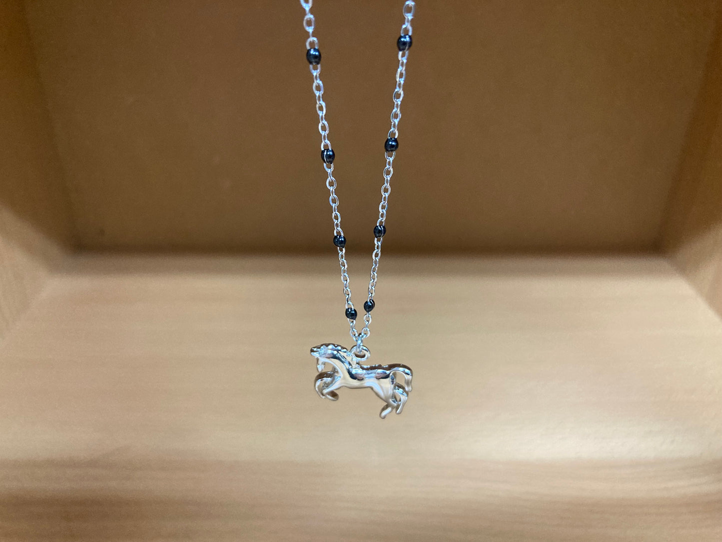 Tiny Treasures Seoul - Horse Pendant Beaded Spaced Chain Necklace