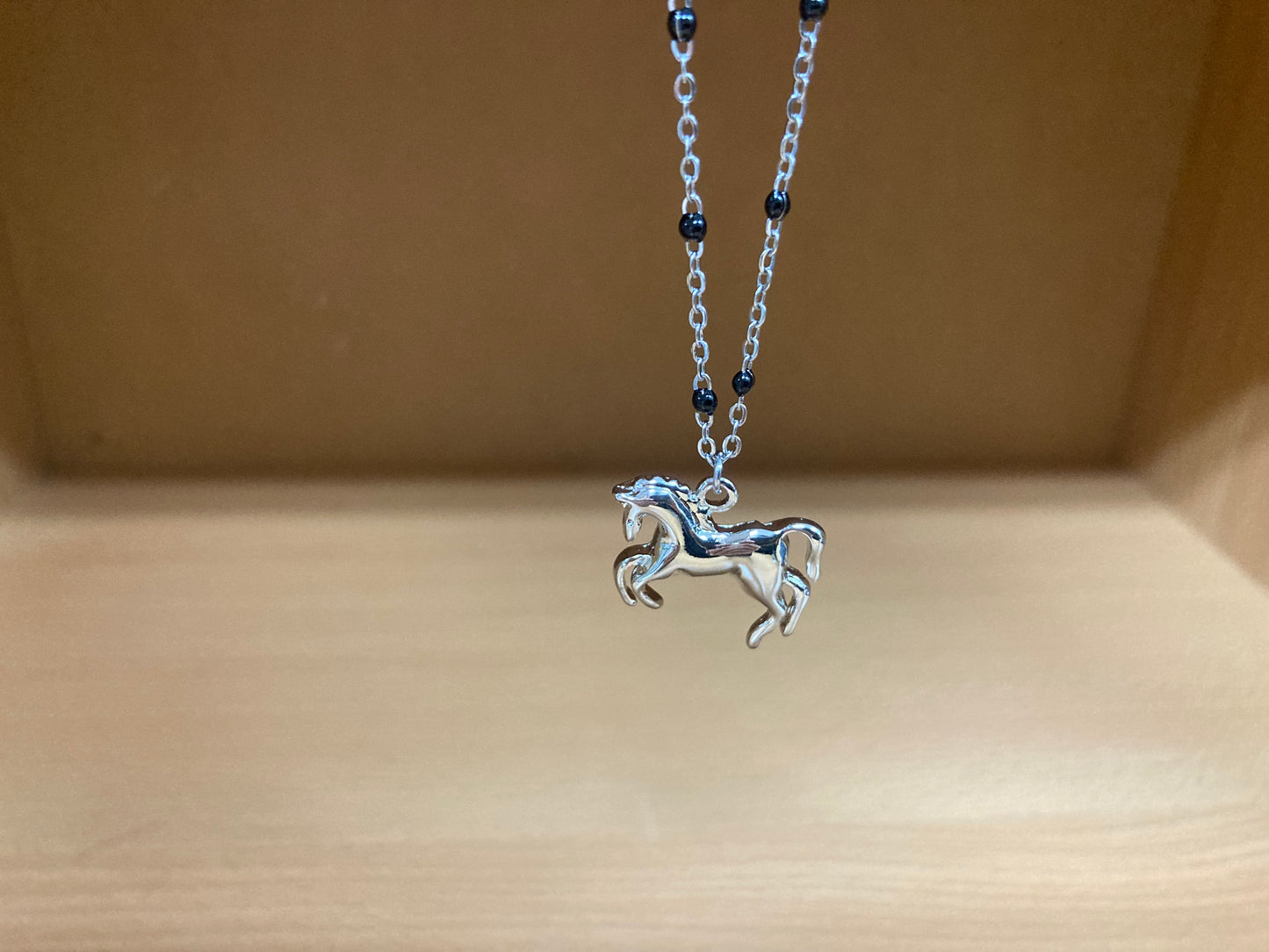 Tiny Treasures Seoul - Horse Pendant Beaded Spaced Chain Necklace