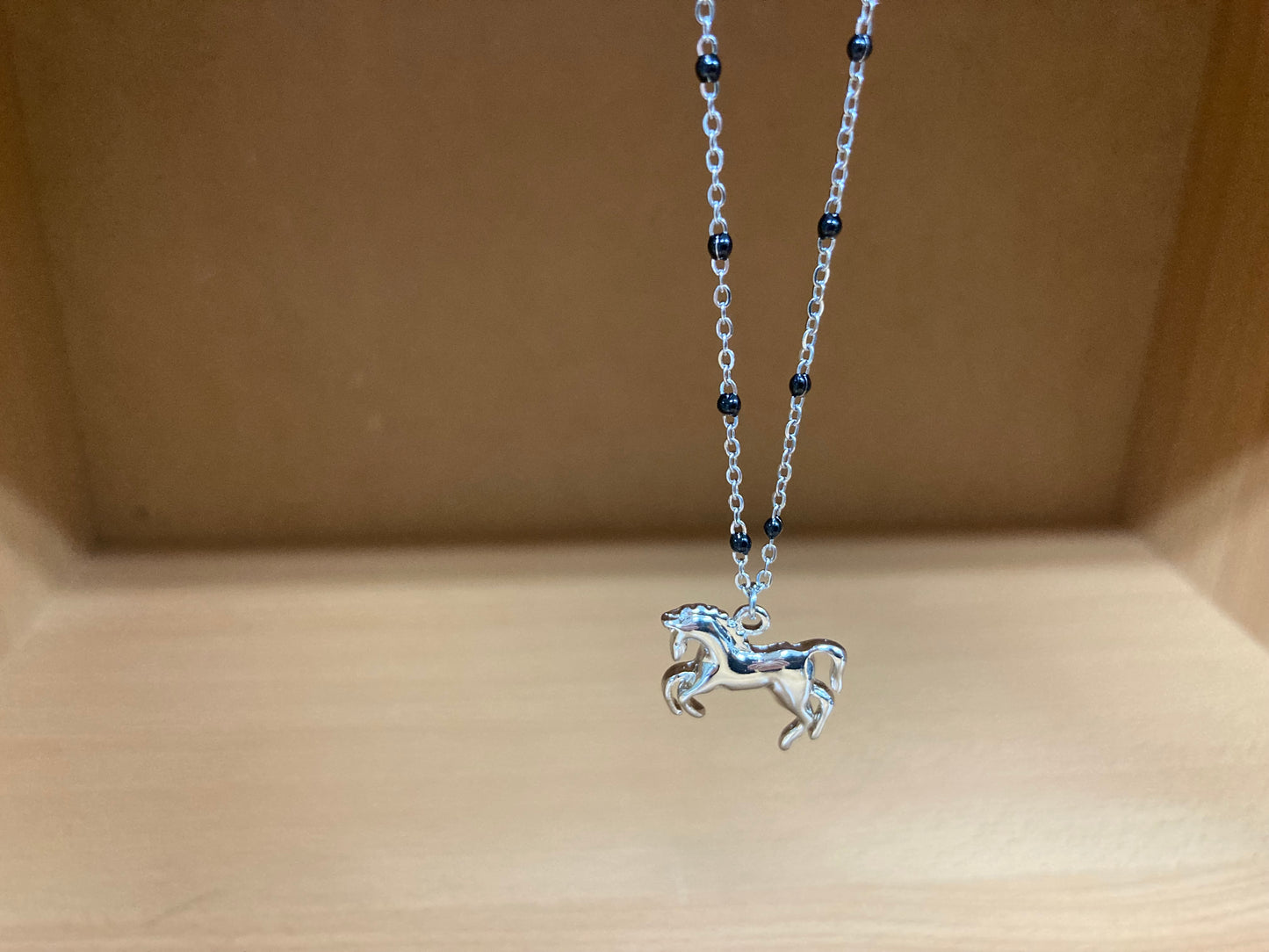 Tiny Treasures Seoul - Horse Pendant Beaded Spaced Chain Necklace