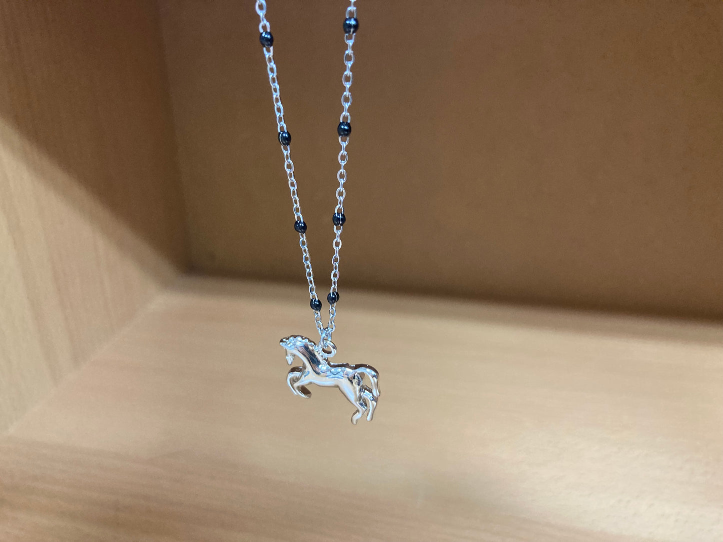 Tiny Treasures Seoul - Horse Pendant Beaded Spaced Chain Necklace