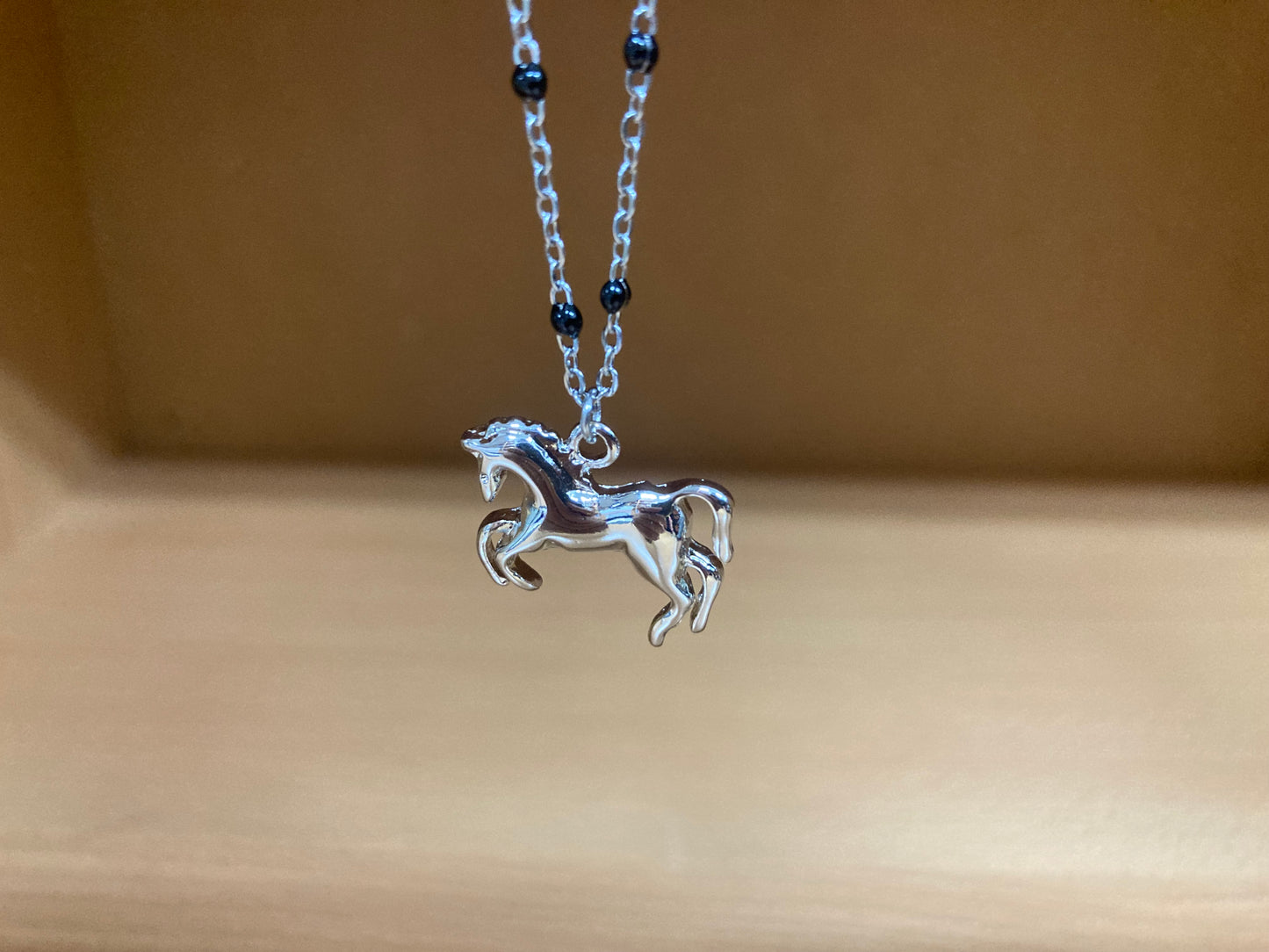Tiny Treasures Seoul - Horse Pendant Beaded Spaced Chain Necklace