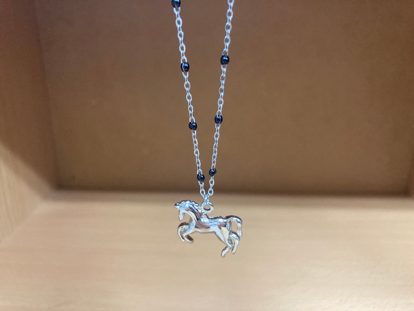 Tiny Treasures Seoul - Horse Pendant Beaded Spaced Chain Necklace
