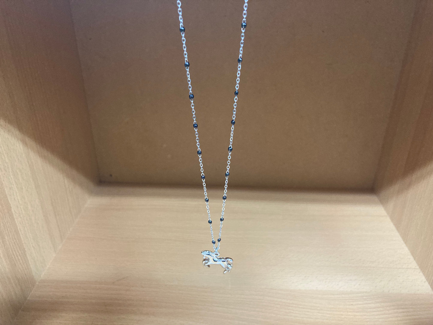 Tiny Treasures Seoul - Horse Pendant Beaded Spaced Chain Necklace