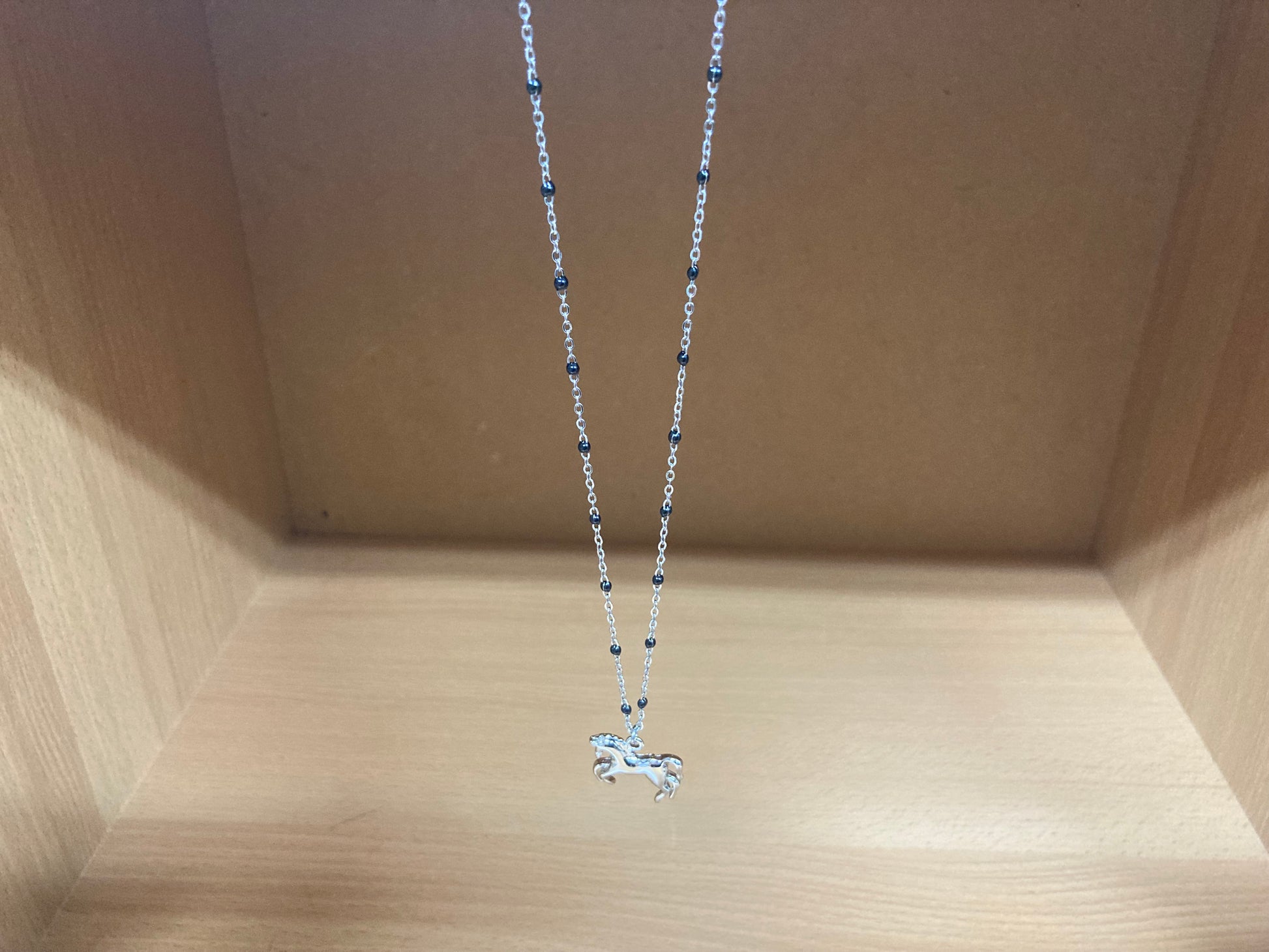 Tiny Treasures Seoul - Horse Pendant Beaded Spaced Chain Necklace