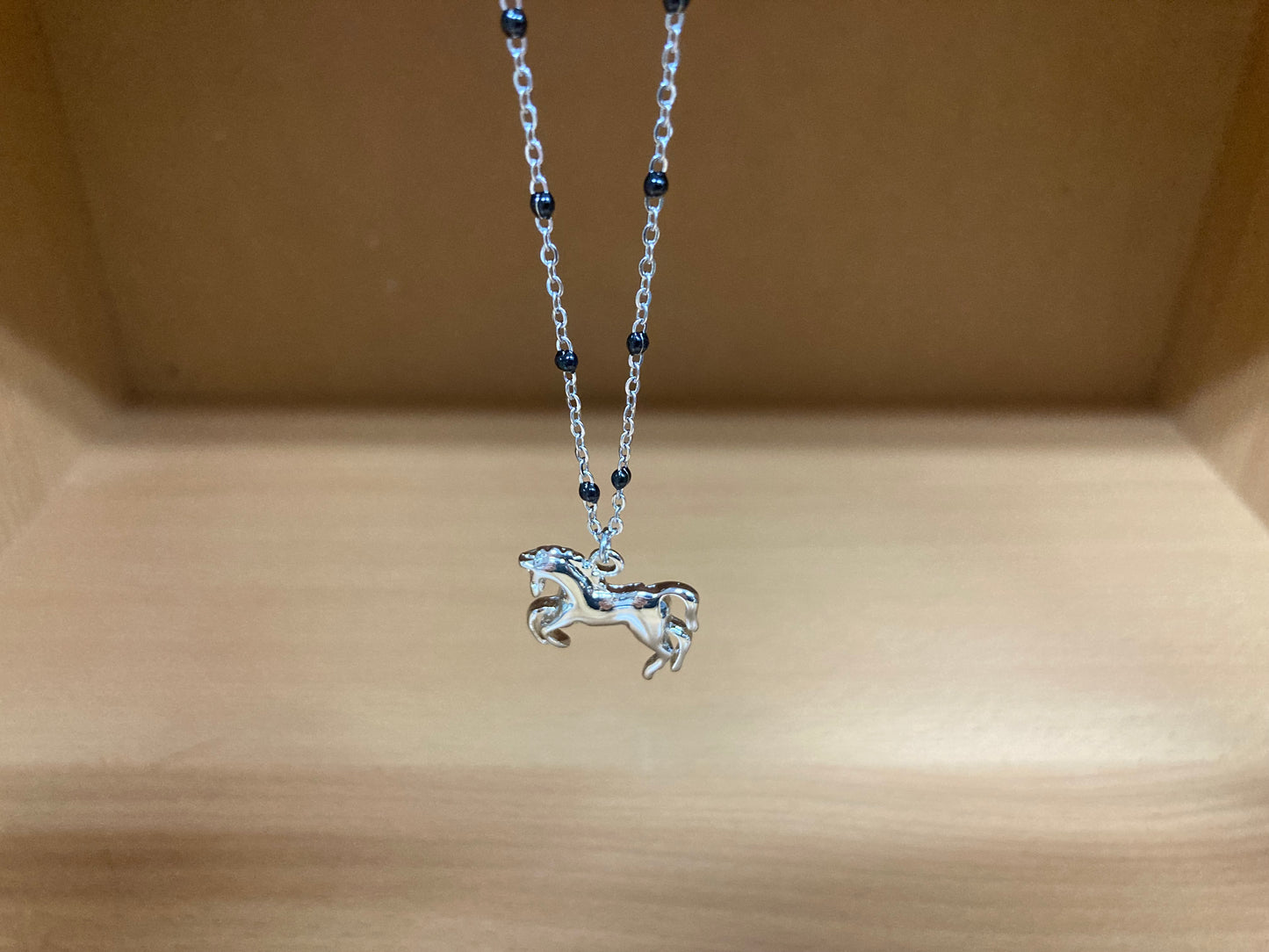 Tiny Treasures Seoul - Horse Pendant Beaded Spaced Chain Necklace
