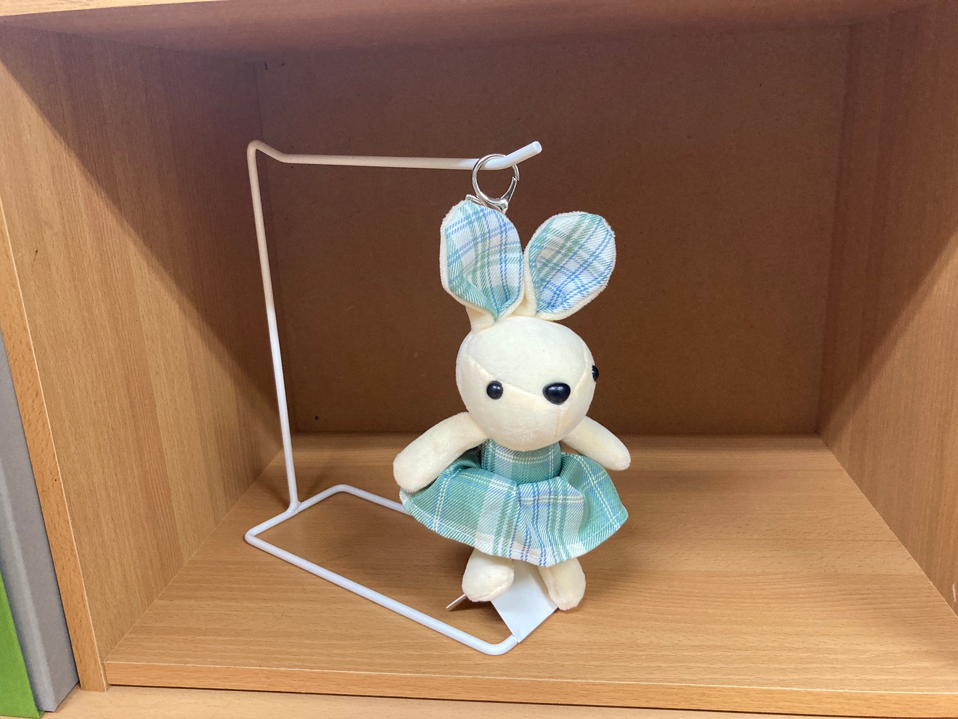 Tiny Treasures Seoul - Mint Plaid Bunny Plush Bag Charm Front View