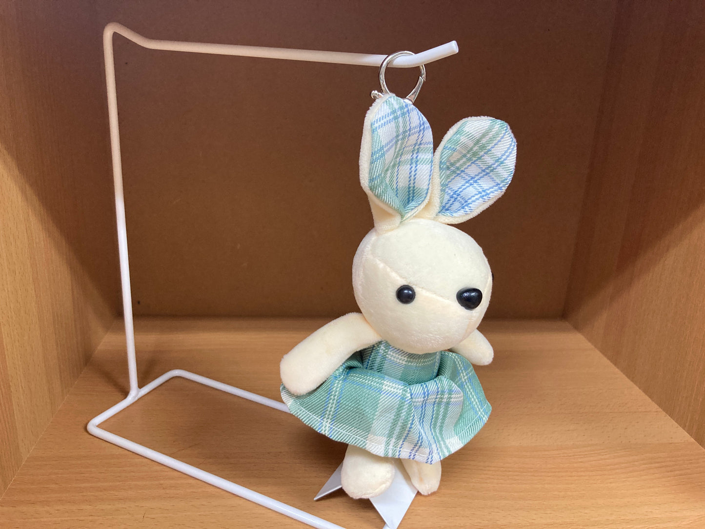 Tiny Treasures Seoul - Mint Plaid Bunny Plush Bag Charm Detail View