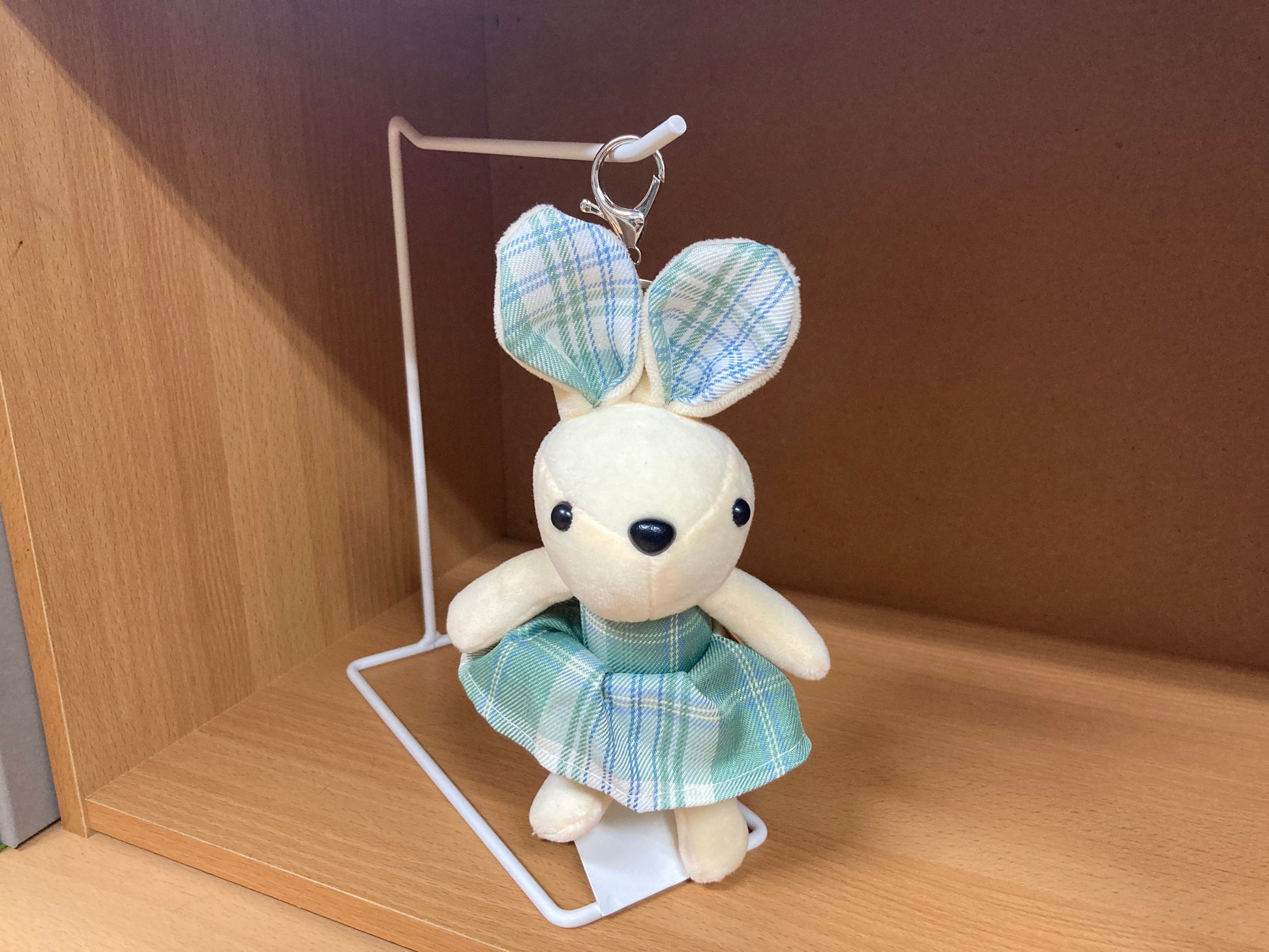Tiny Treasures Seoul - Mint Plaid Bunny Plush Bag Charm Front View 3