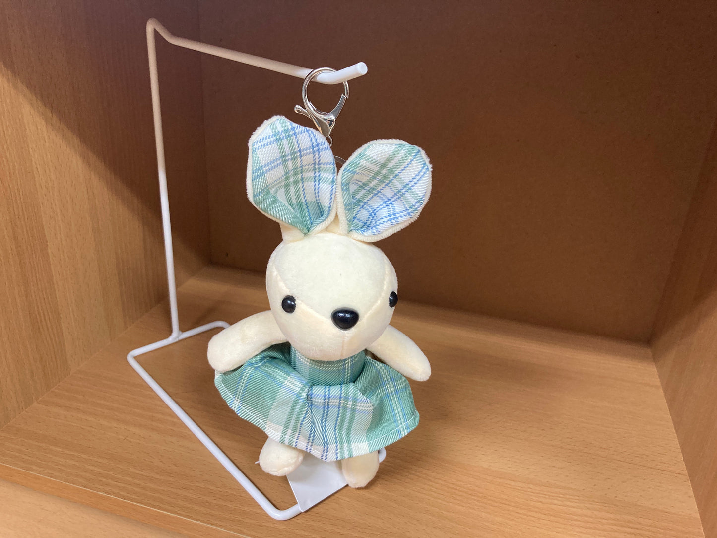 Tiny Treasures Seoul - Mint Plaid Bunny Plush Bag Charm Front View 4