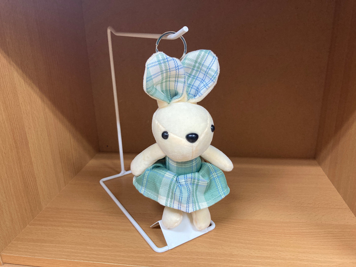 Tiny Treasures Seoul - Mint Plaid Bunny Plush Bag Charm Front View 5