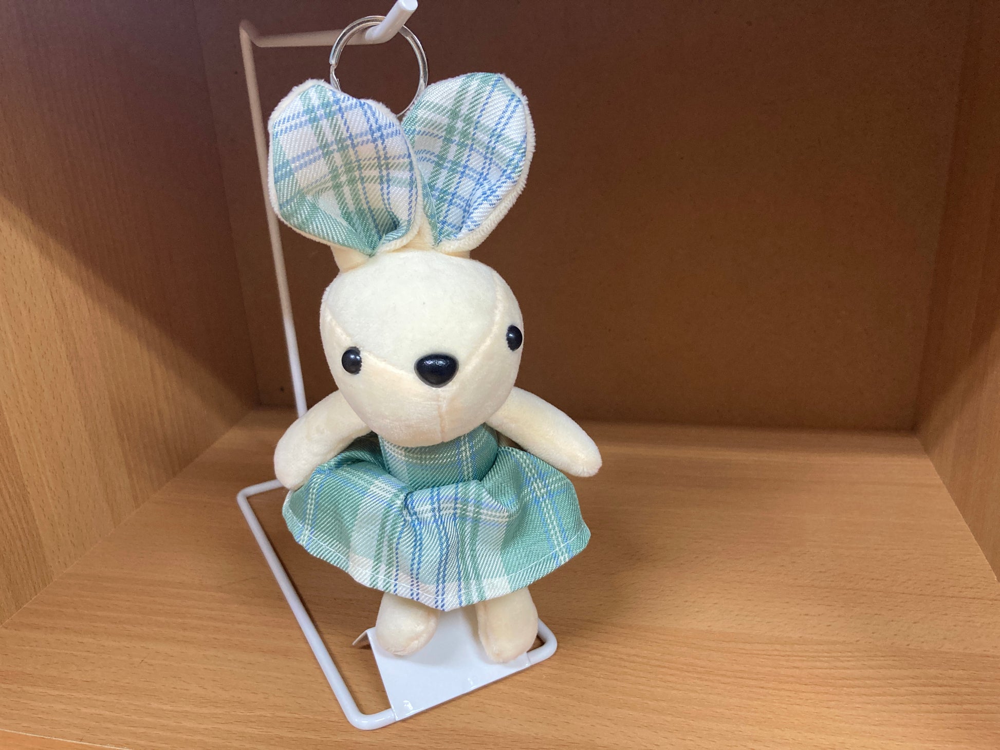 Tiny Treasures Seoul - Mint Plaid Bunny Plush Bag Charm Front View 6