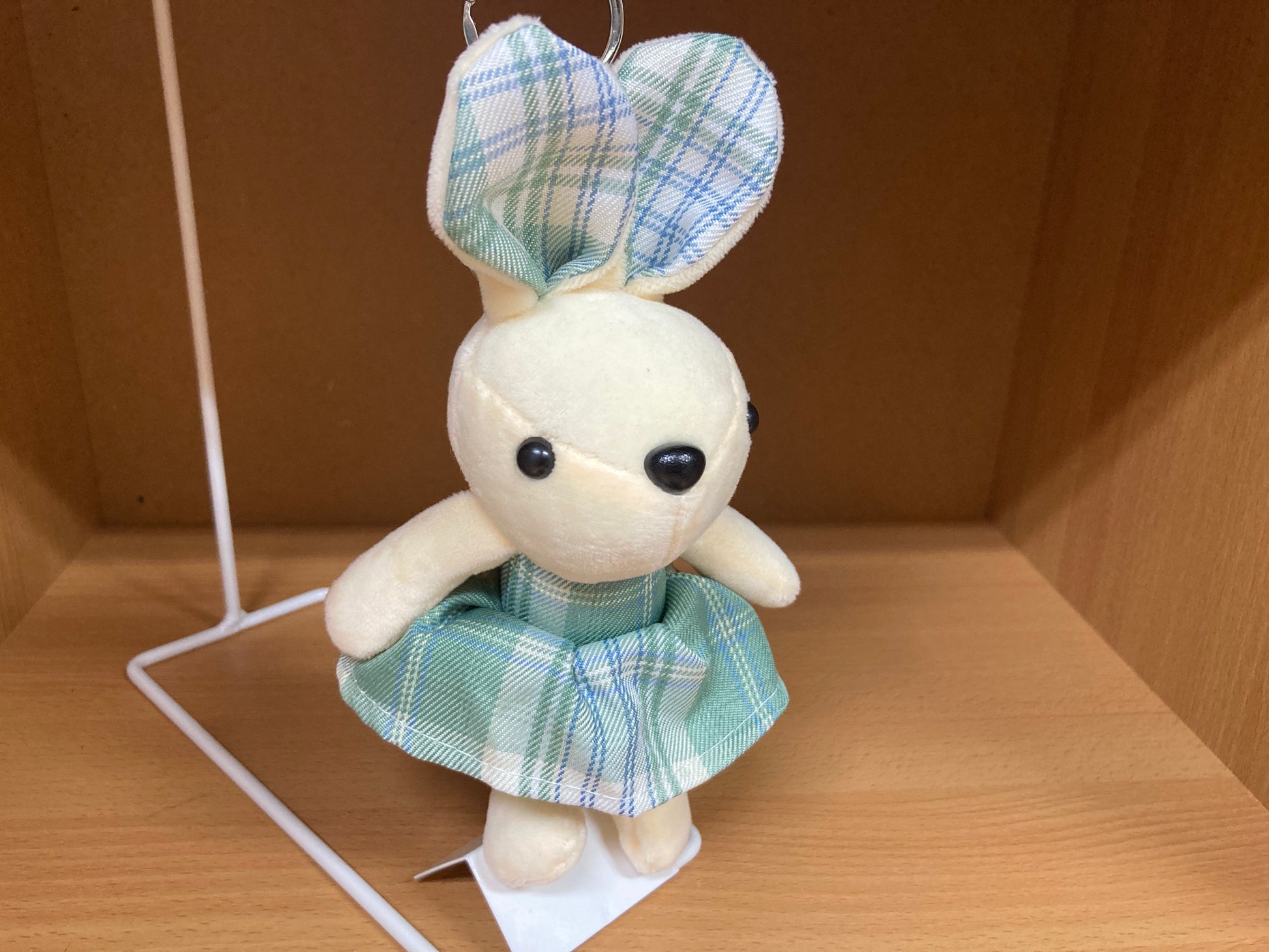 Tiny Treasures Seoul - Mint Plaid Bunny Plush Bag Charm Front View 7