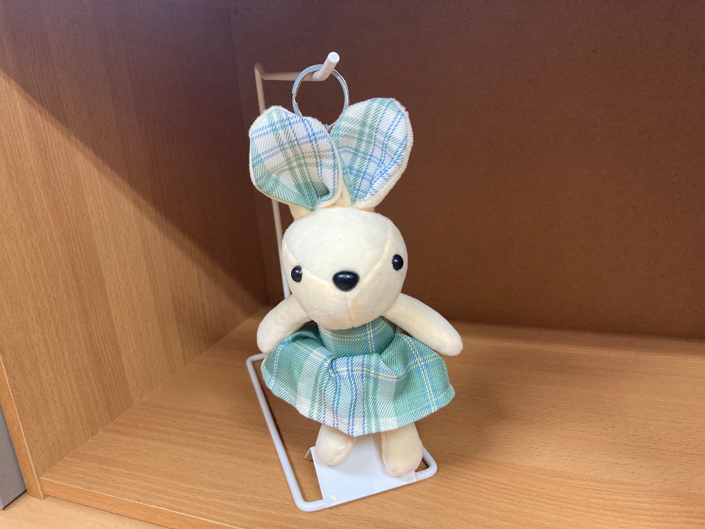 Tiny Treasures Seoul - Mint Plaid Bunny Plush Bag Charm Front View 8