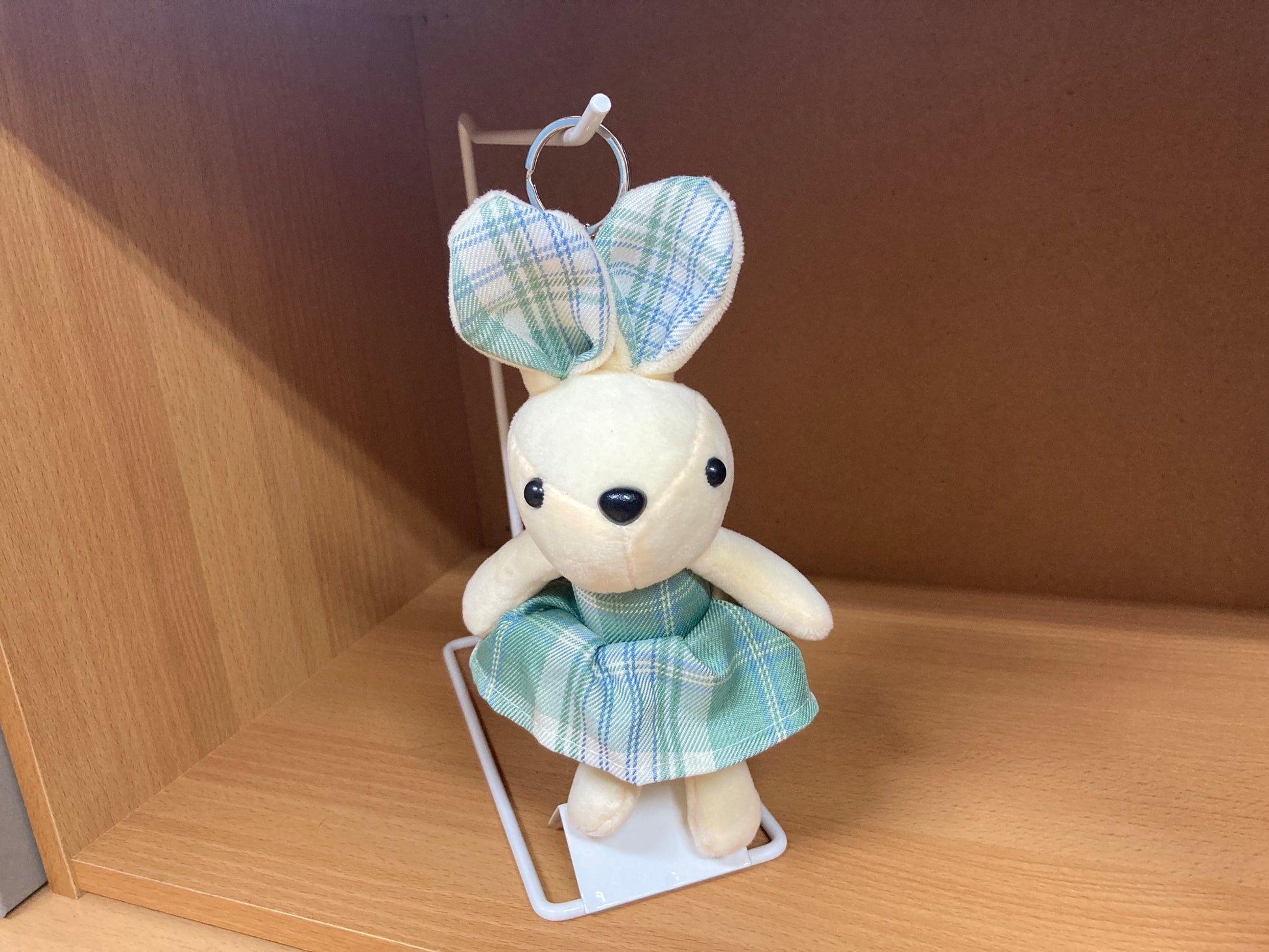 Tiny Treasures Seoul - Mint Plaid Bunny Plush Bag Charm Front View 8
