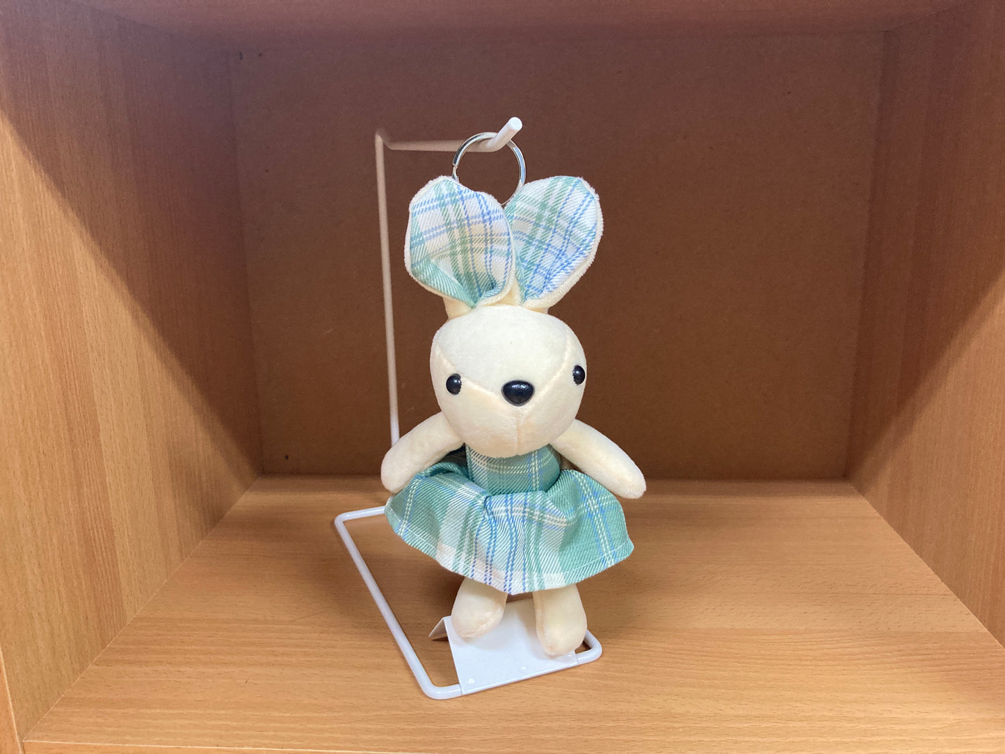 Tiny Treasures Seoul - Mint Plaid Bunny Plush Bag Charm Front View 10