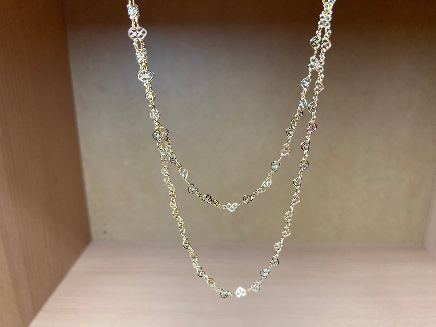 Tiny Treasures Seoul - Layered Heart Link Gold Necklace Front View 2
