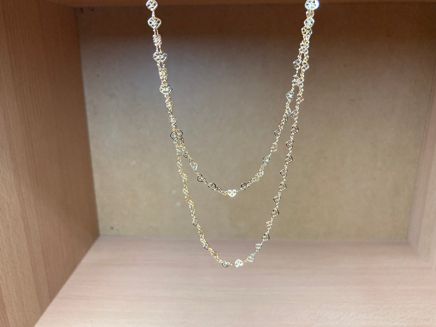 Tiny Treasures Seoul - Layered Heart Link Gold Necklace Front View 3