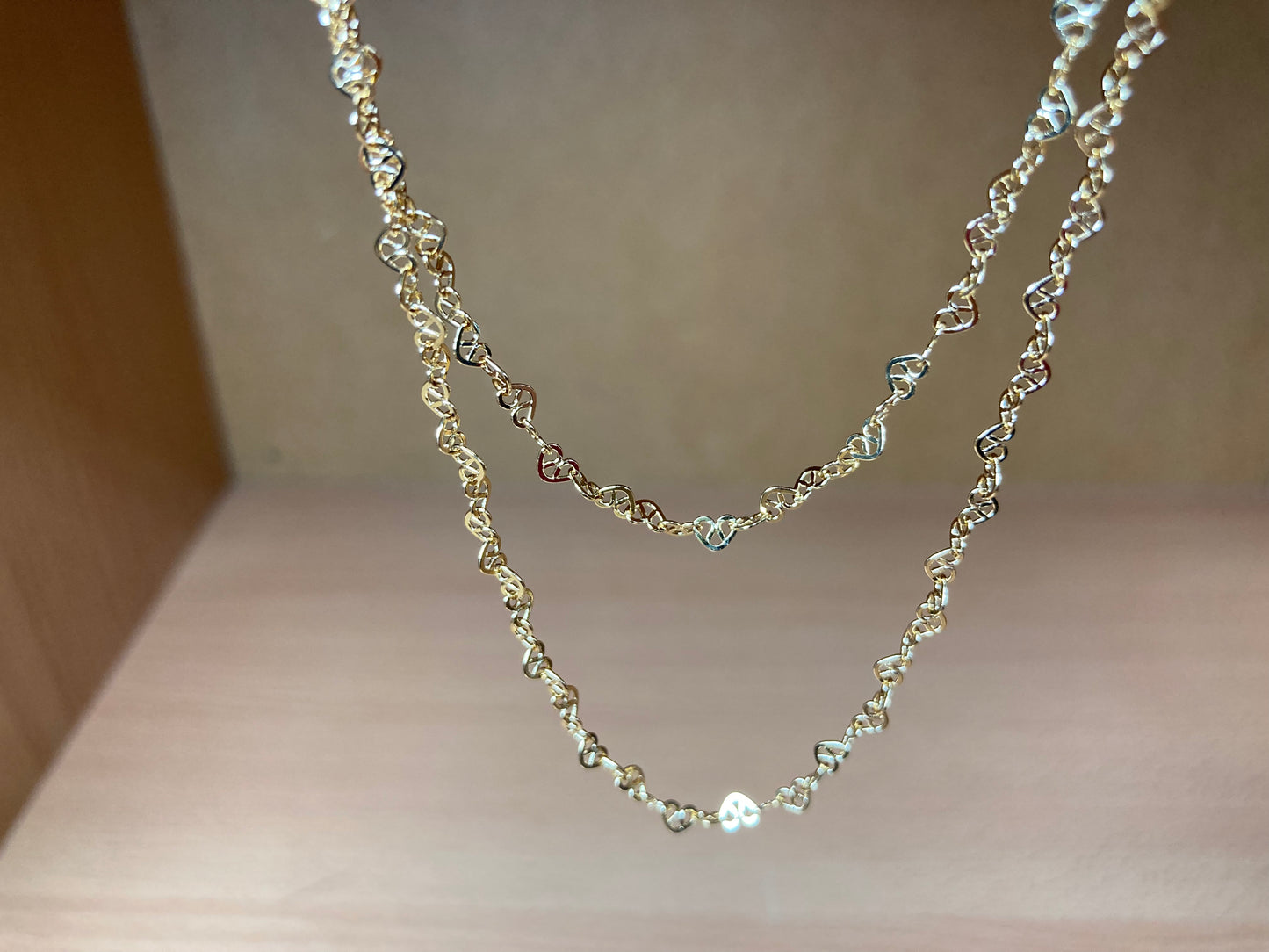 Tiny Treasures Seoul - Layered Heart Link Gold Necklace Close up View 2