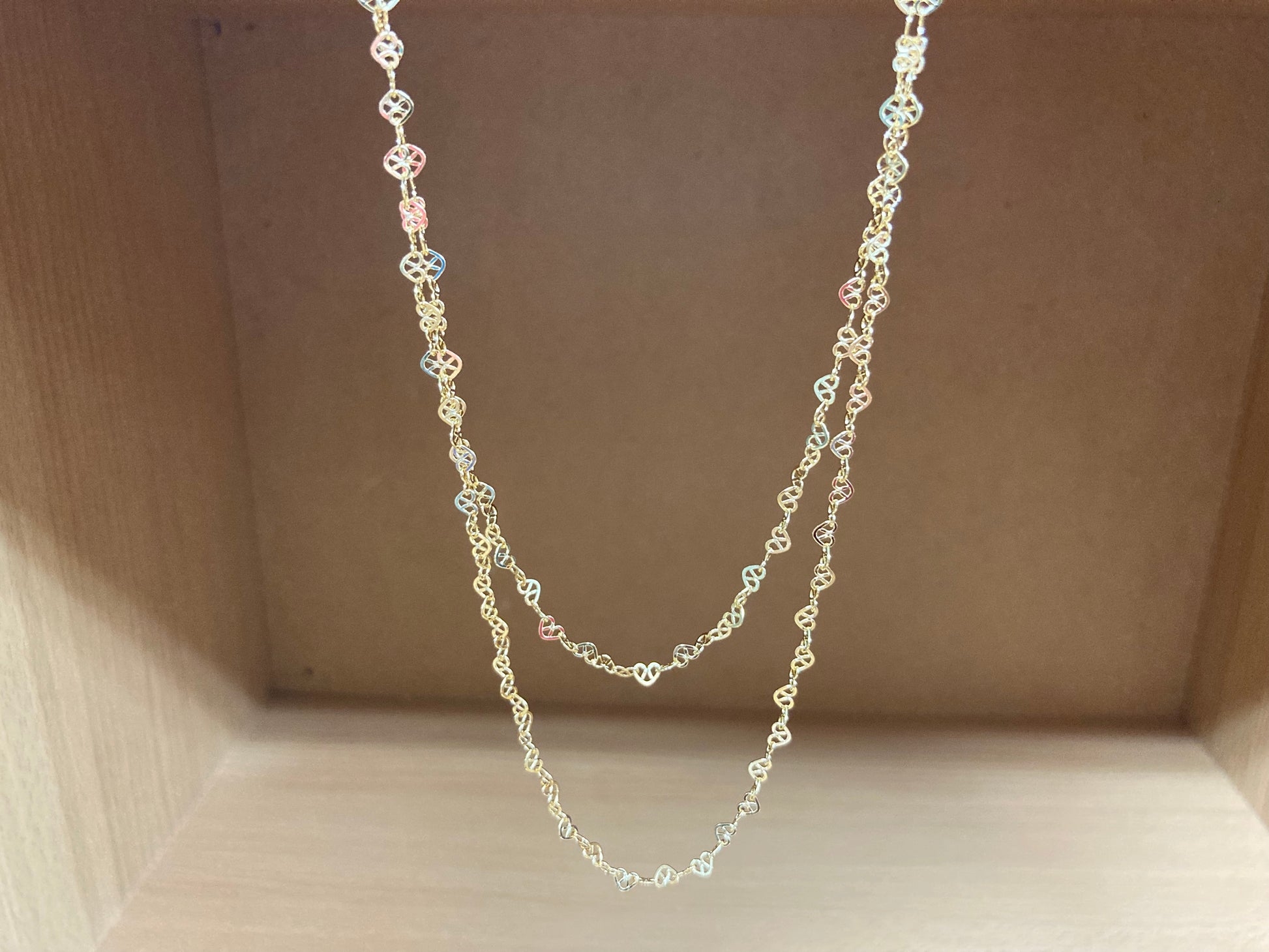 Tiny Treasures Seoul - Layered Heart Link Gold Necklace Front View 4