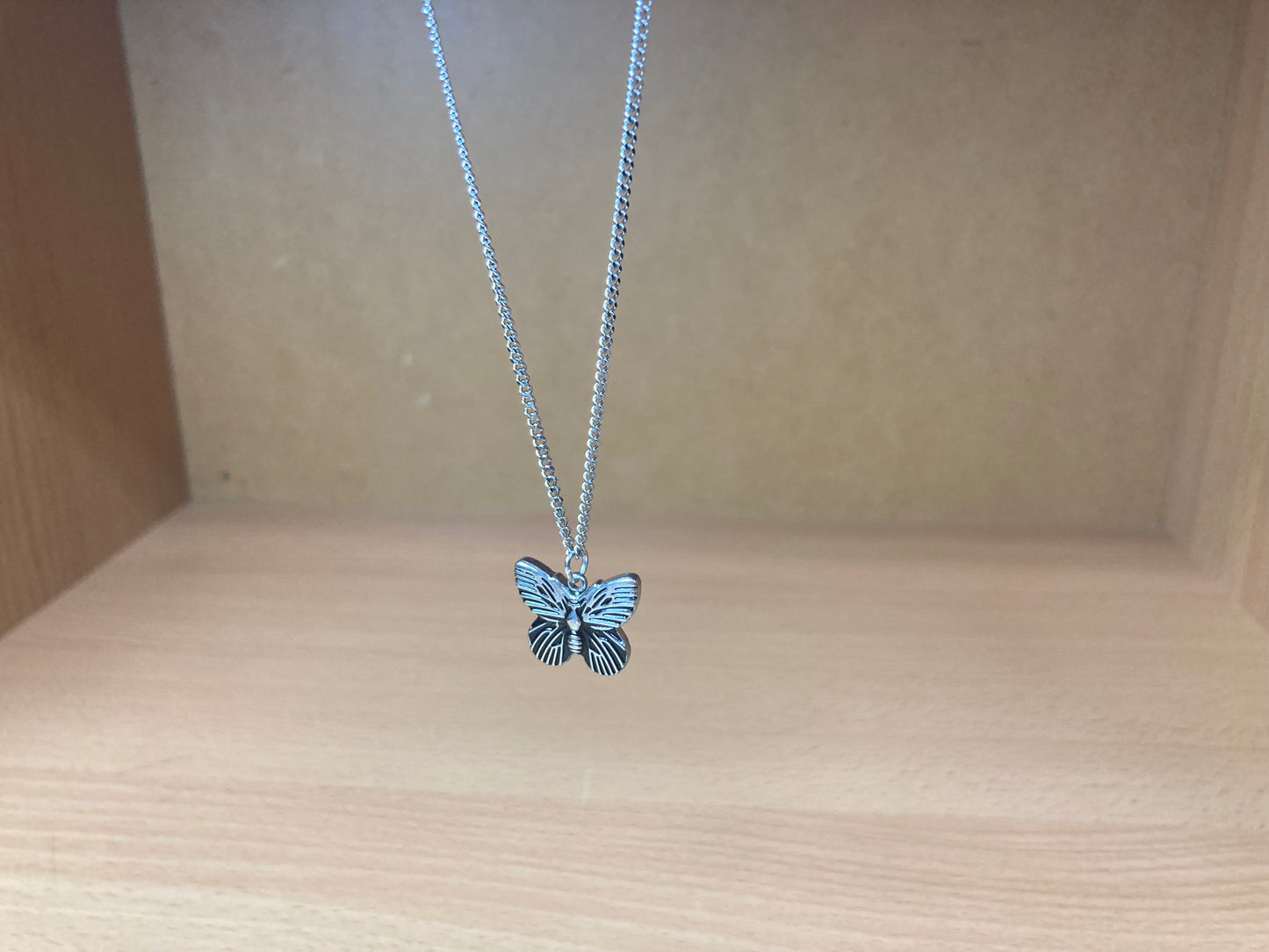 Tiny Treasures Seoul - Mini Butterfly Pendant Necklace (Surgical Steel) Side View