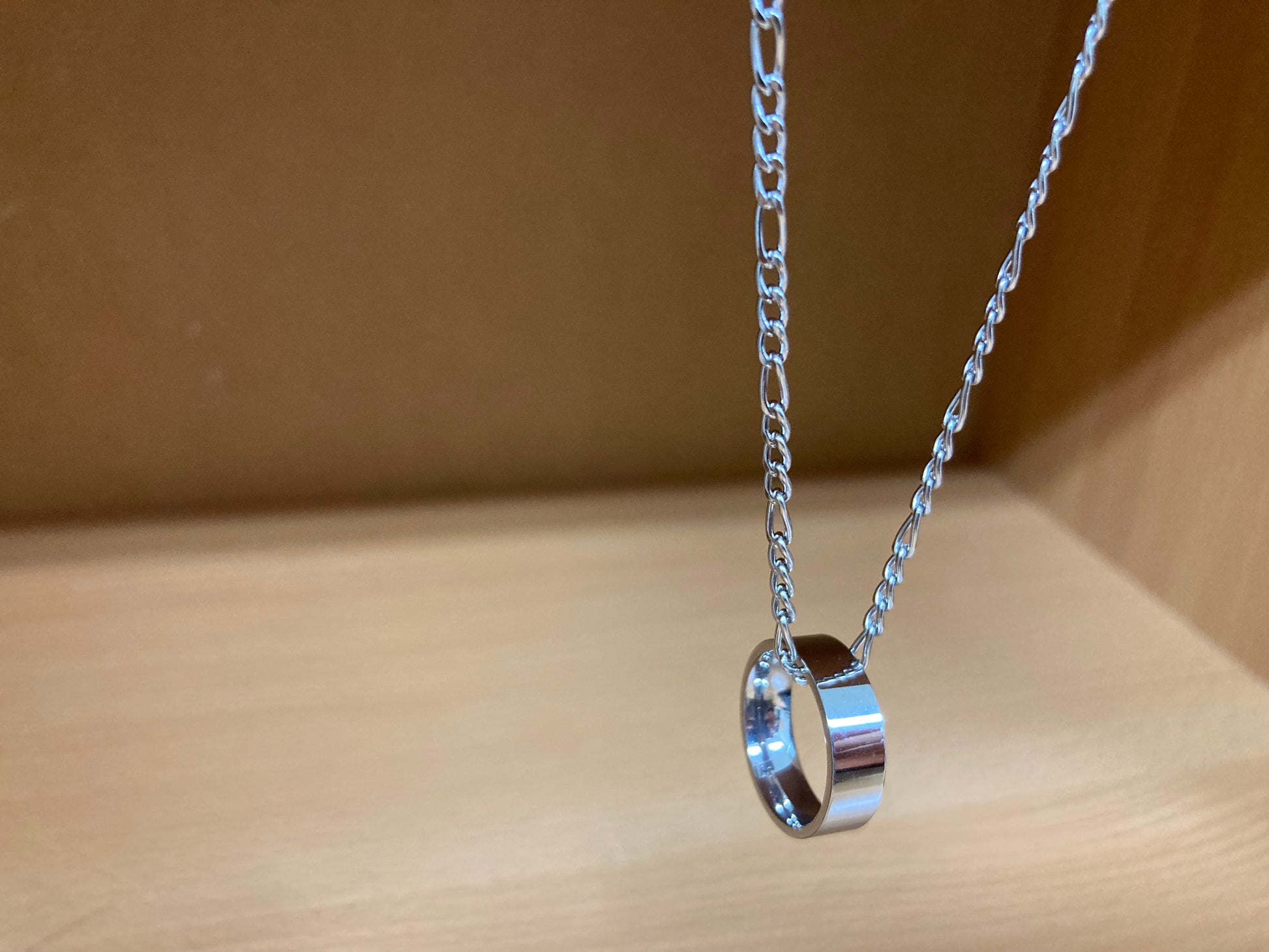 Tiny Treasures Seoul - Minimal Ring Pendant Figaro Chain Necklace (Surgical Steel)