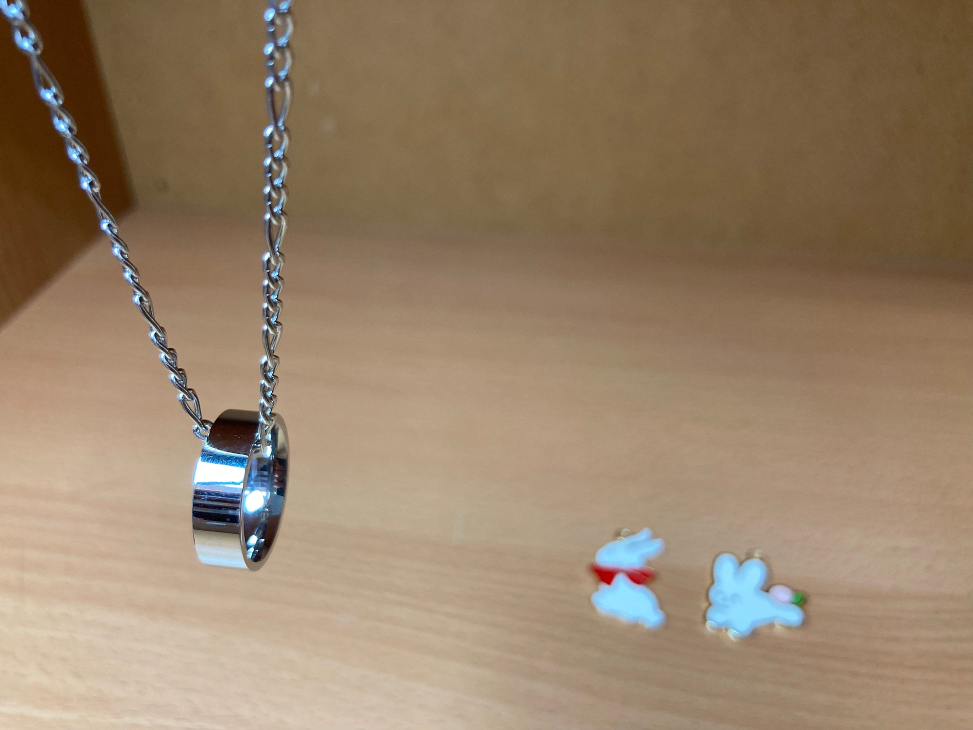 Tiny Treasures Seoul - Minimal Ring Pendant Figaro Chain Necklace (Surgical Steel) Side View 4