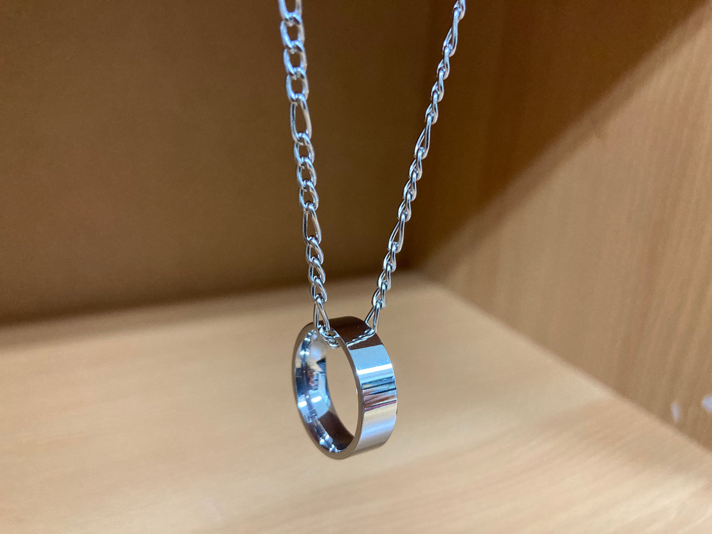 Tiny Treasures Seoul - Minimal Ring Pendant Figaro Chain Necklace (Surgical Steel) Side View 5