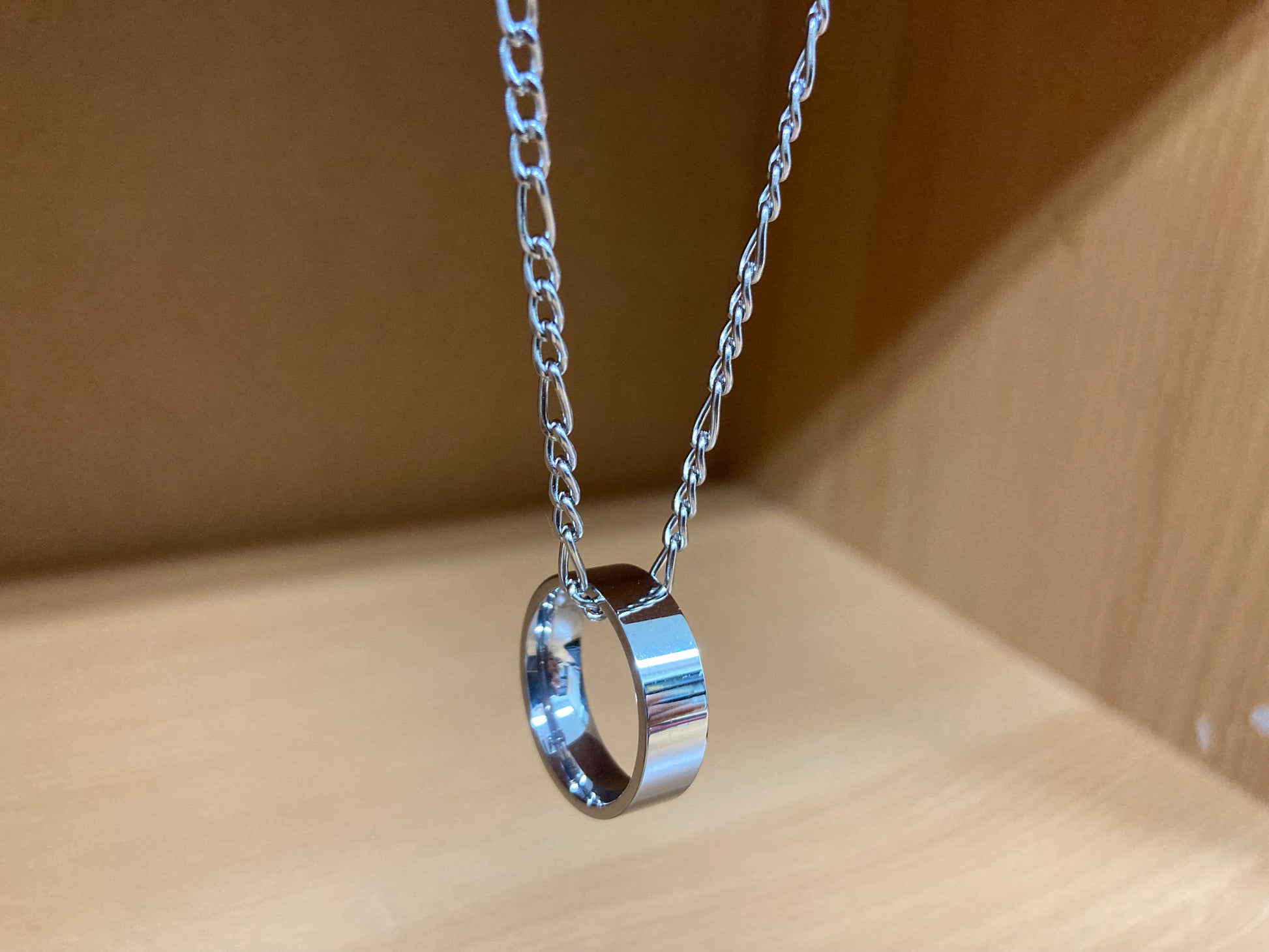 Tiny Treasures Seoul - Minimal Ring Pendant Figaro Chain Necklace (Surgical Steel) Side View 5