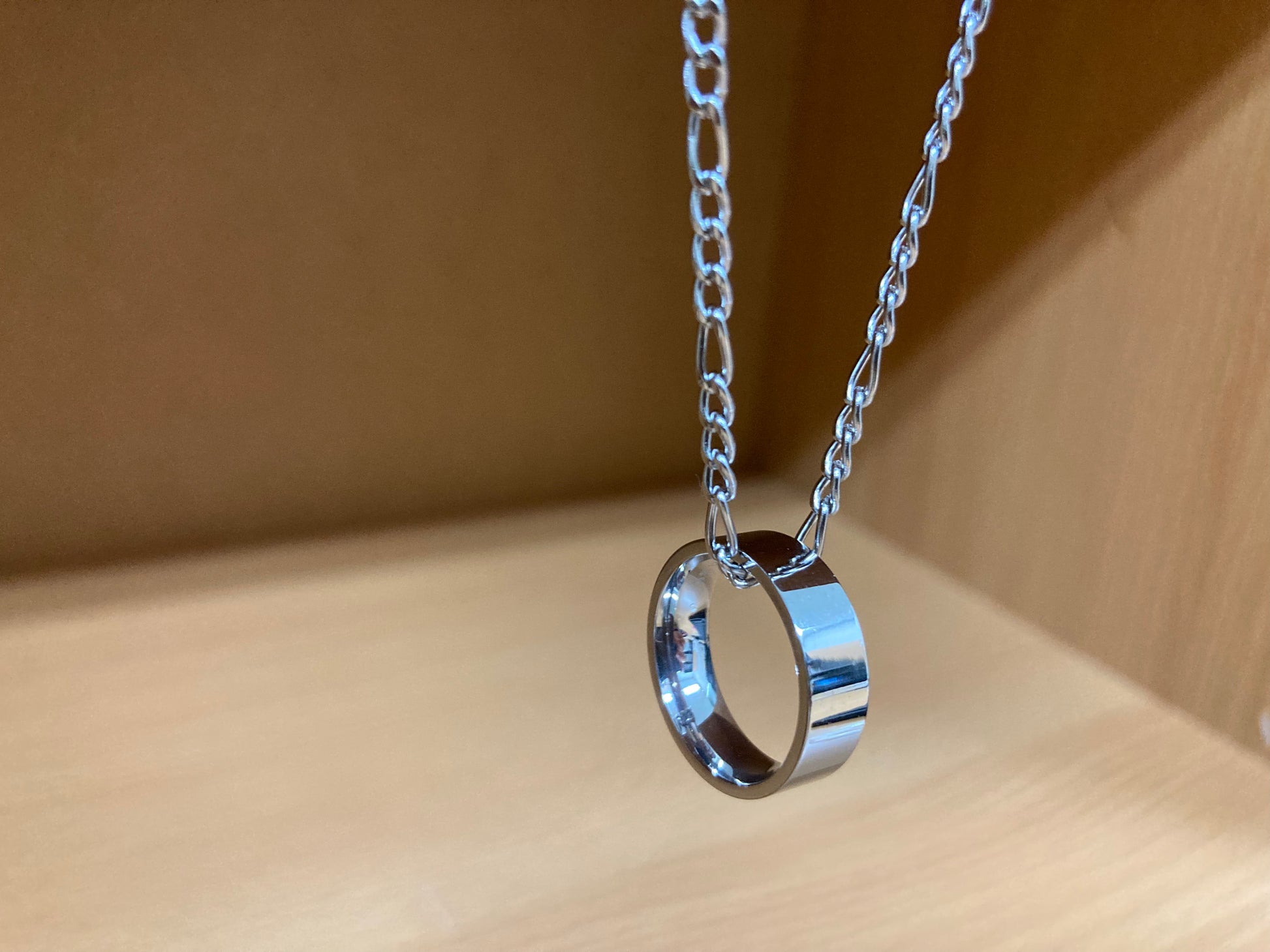 Tiny Treasures Seoul - Minimal Ring Pendant Figaro Chain Necklace (Surgical Steel) Side View 6