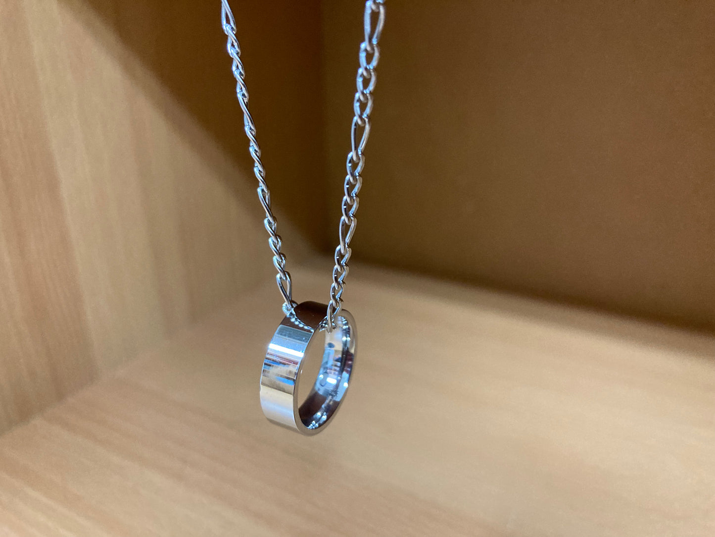 Tiny Treasures Seoul - Minimal Ring Pendant Figaro Chain Necklace (Surgical Steel) Side View 7