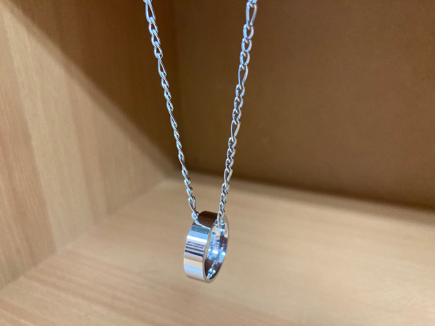Tiny Treasures Seoul - Minimal Ring Pendant Figaro Chain Necklace (Surgical Steel) Side View