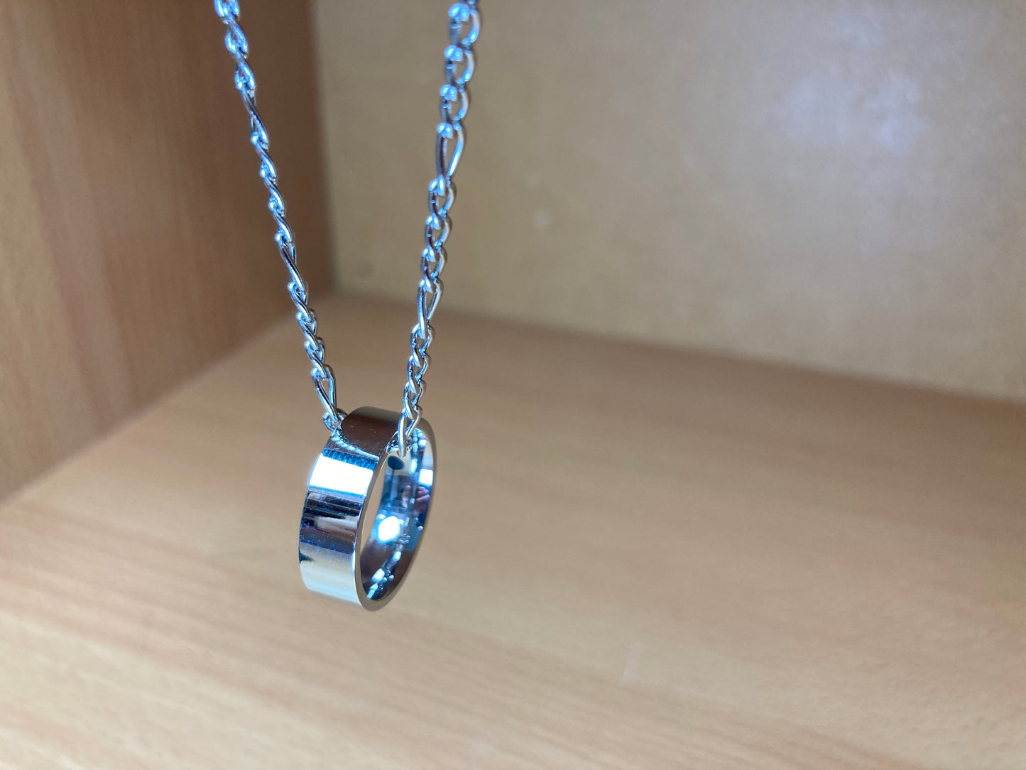 Tiny Treasures Seoul - Minimal Ring Pendant Figaro Chain Necklace (Surgical Steel) Side View 2