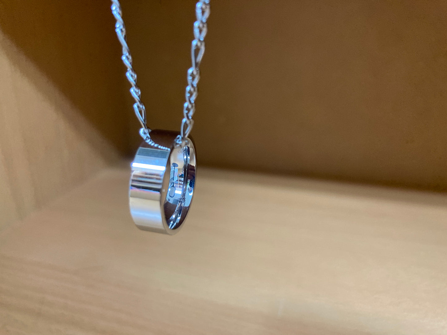 Tiny Treasures Seoul - Minimal Ring Pendant Figaro Chain Necklace (Surgical Steel) Close up View
