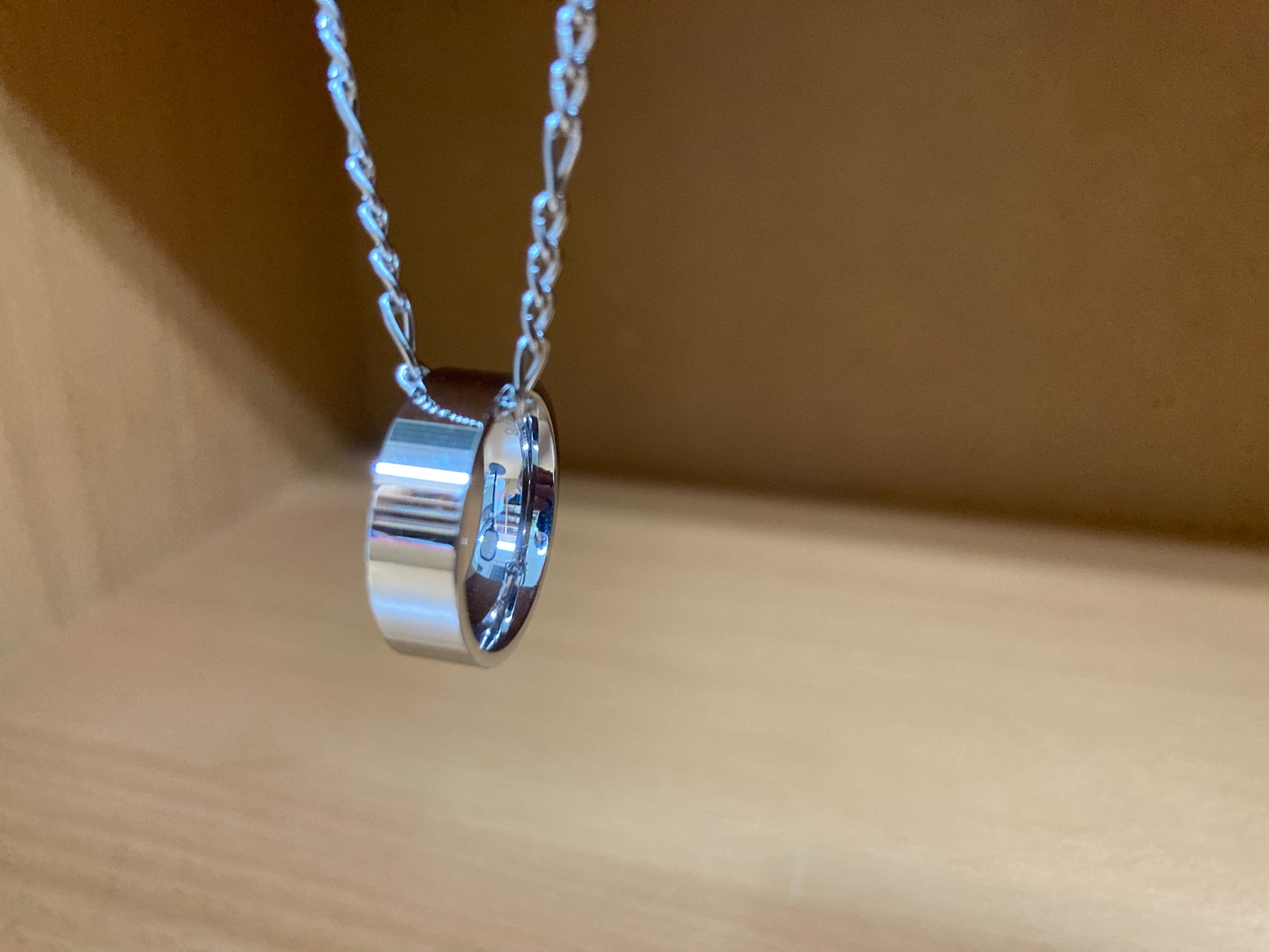 Tiny Treasures Seoul - Minimal Ring Pendant Figaro Chain Necklace (Surgical Steel) Close up View