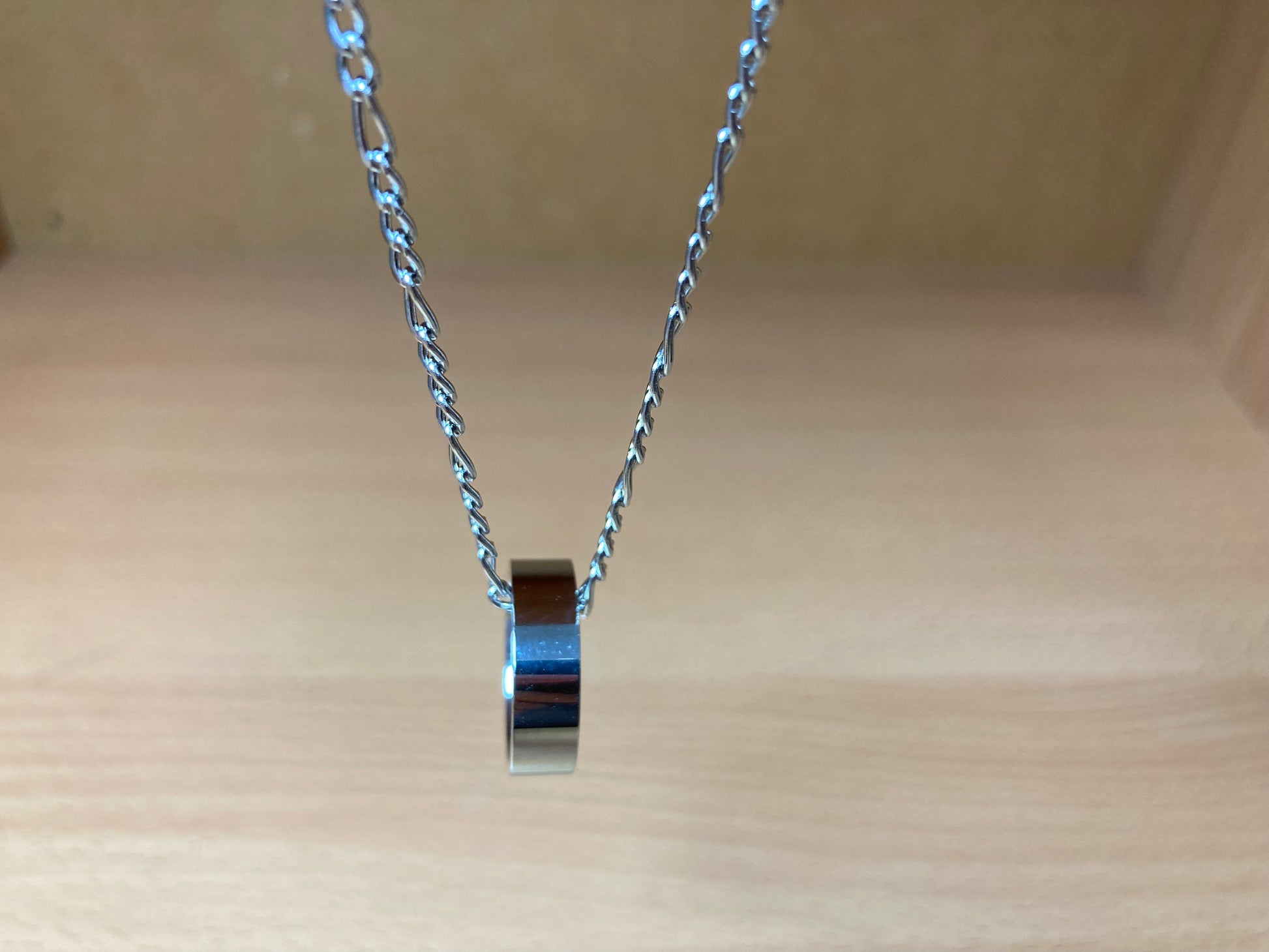 Tiny Treasures Seoul - Minimal Ring Pendant Figaro Chain Necklace (Surgical Steel) Close up View 2