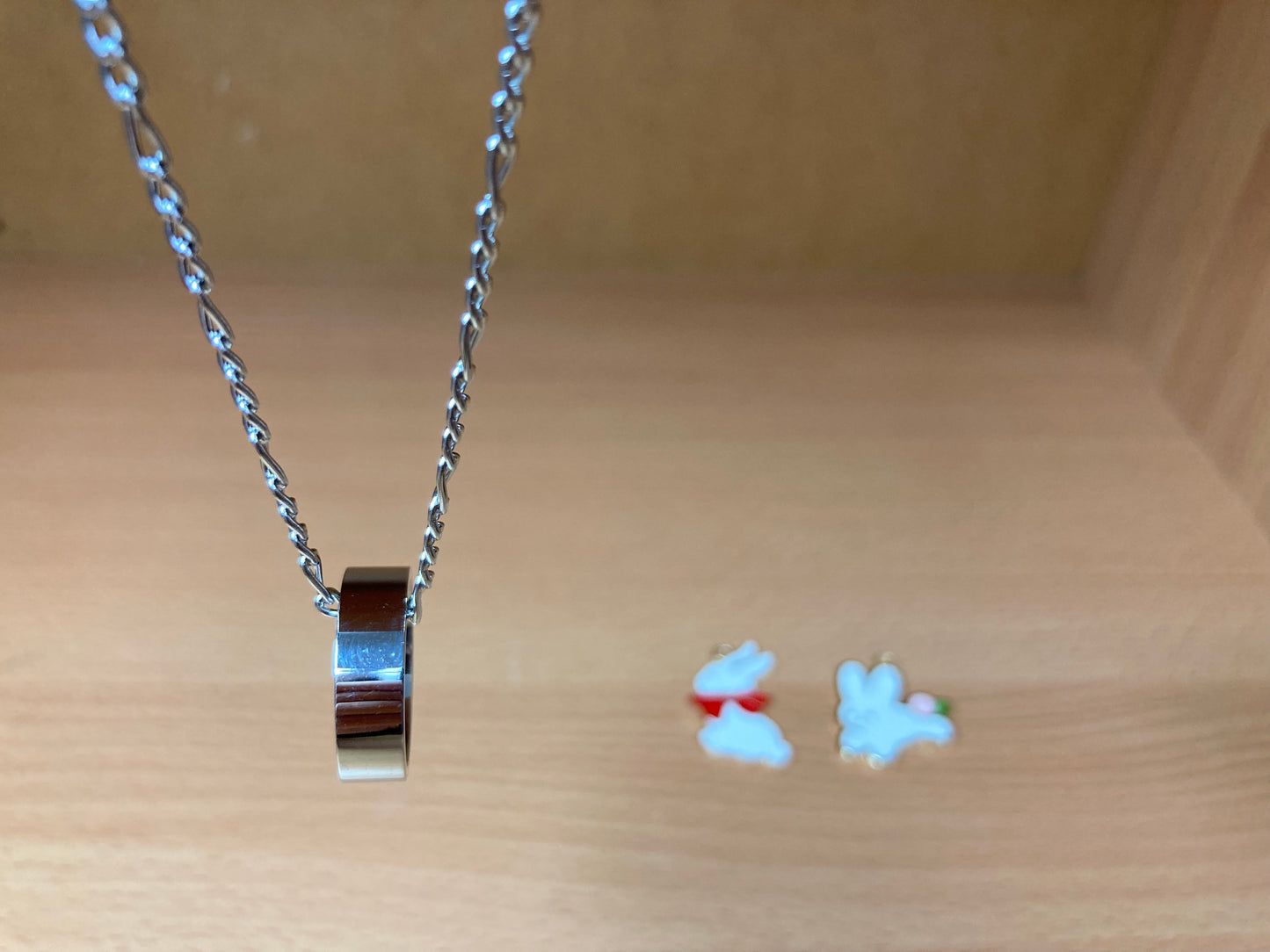 Tiny Treasures Seoul - Minimal Ring Pendant Figaro Chain Necklace (Surgical Steel) Close up View 4