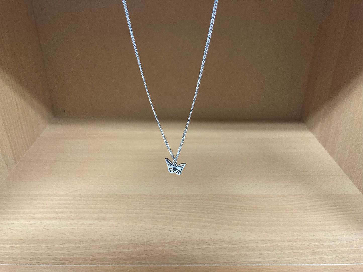 Tiny Treasures Seoul - Open Butterfly Surgical Steel Necklace Side View