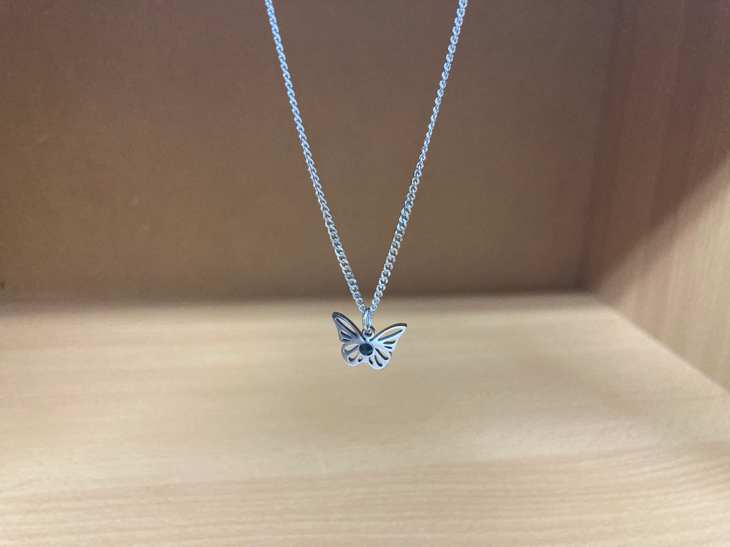 Tiny Treasures Seoul - Open Butterfly Surgical Steel Necklace Front View