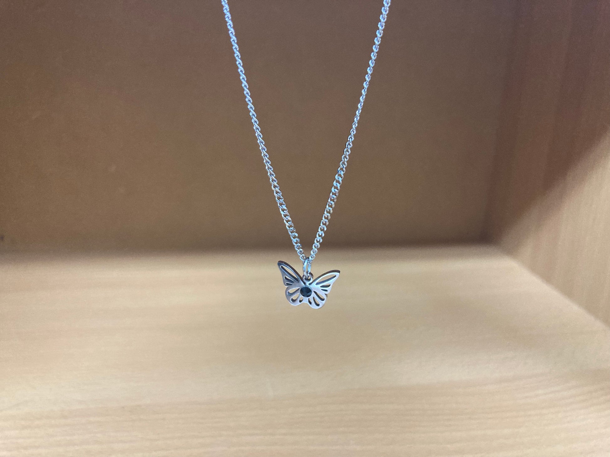 Tiny Treasures Seoul - Open Butterfly Surgical Steel Necklace Front View