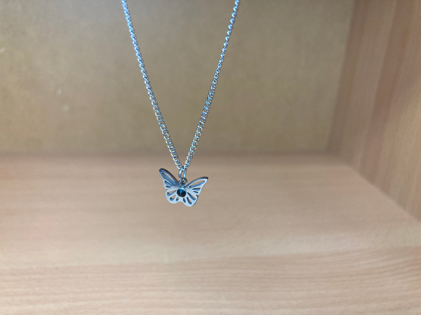 Tiny Treasures Seoul - Open Butterfly Surgical Steel Necklace Close up View 4